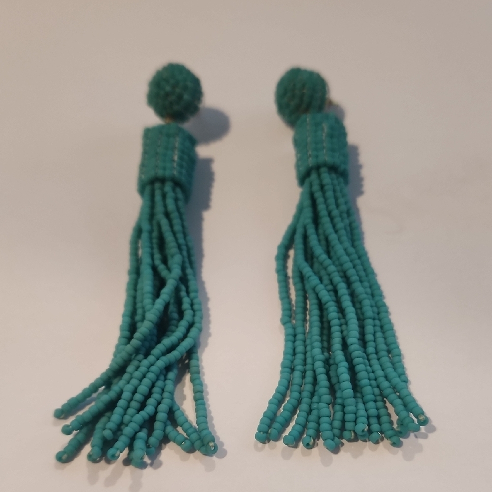 Source Unknown Turquoise Beaded Tassel Earrings